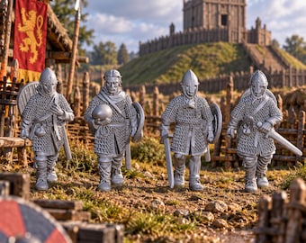 Norman Infantry Marching X4 28mm Dark Ages Unpainted Resin Miniatures