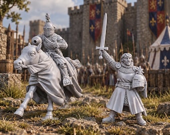 Sir Henry de Bohun Foot & Mounted 28mm Medieval Unpainted Resin Wargame Miniatures