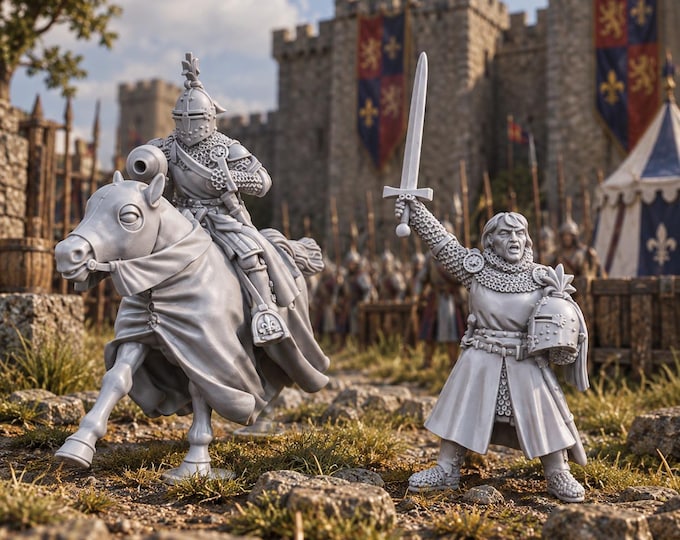 Sir Henry de Bohun Foot & Mounted 28mm Medieval Unpainted Resin Wargame Miniatures