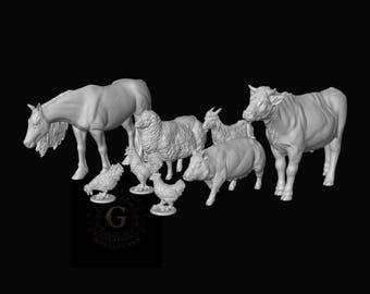 HO Scale Wild West 1/87 Unpainted Resin Farm Animals Miniatures Train Layout