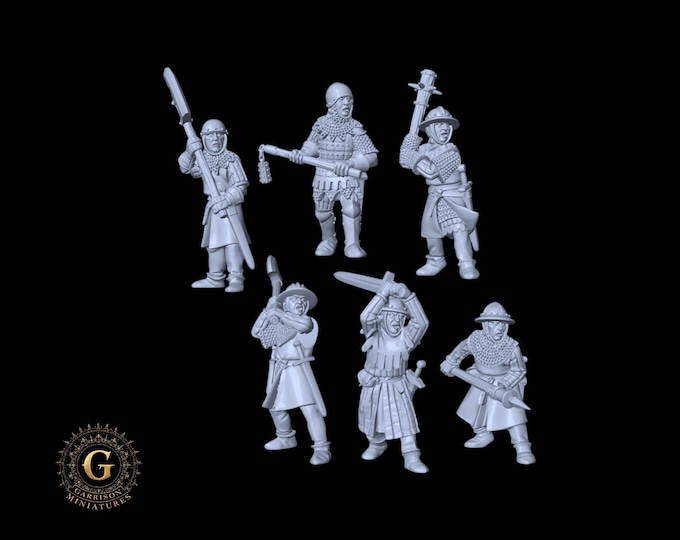 Medieval Men At Arms With 2-Hand Weapons X6 28mm 1/56