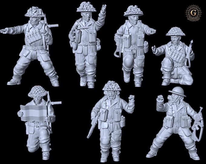 WW2 British Infantry NCOs X7 Ideal Bolt Action etc UNPAINTED 28mm 1/56 Wargames and Collectors Figures by Garrison Miniatures