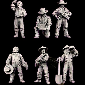 Prospectors & Gold Diggers Wild West Wargame Collectors 28mm/32mm Ideal Dead Man&#39;s Hand Blackwater Gulch Gunfighter&#39;s Ball US Made UNPAINTED