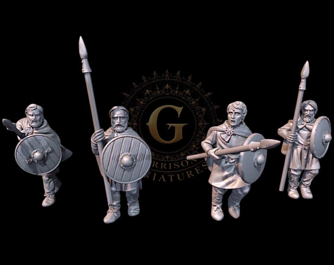 Dark Ages Unarmored Vendel Warriors with Spears Set 3 28mm 1/56