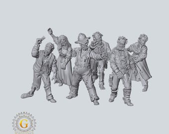 Old West Zombies X6 28mm/32mm Weird West Unpainted Resin Miniatures