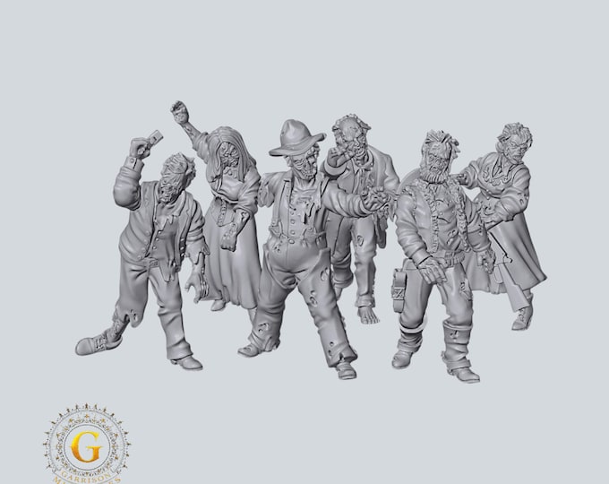 Old West Zombies X6 28mm/32mm Weird West Unpainted Resin Miniatures