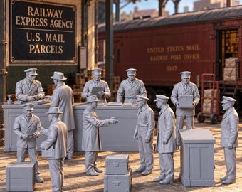 1940's Railway Parcel Office Set 1:87 HO Gauge Model Railroad Layout Figures