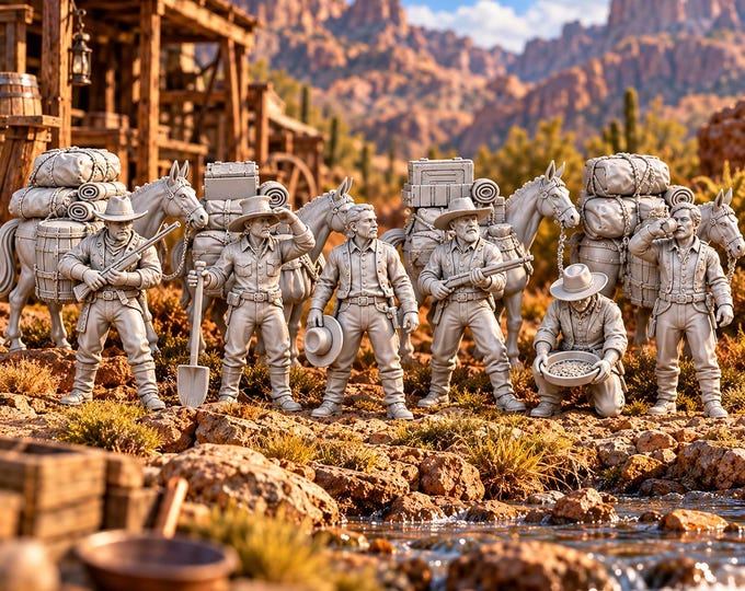 HO Scale Wild West 1/87 Unpainted Resin Prospectors Mule Team Miniatures Train Layout