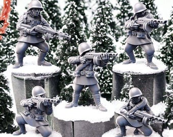 WW2 Soviet Infantry with SMGs X5 28mm 1/56