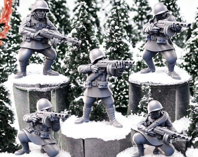 WW2 Soviet Infantry with SMGs X5 28mm 1/56