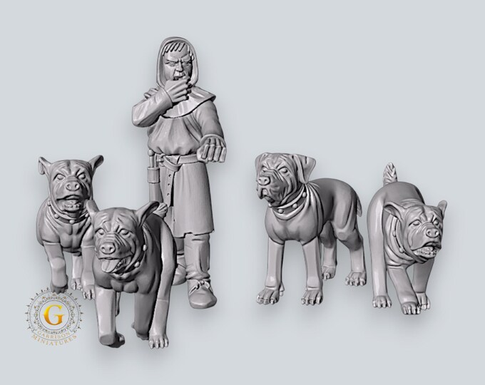 Hunter & Hunting Dogs X5 28mm Dark Ages Unpainted Resin Wargame Miniatures