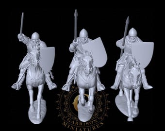 Mounted 14thC. Knights Charging X3: 28mm