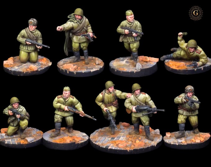 UNPAINTED WW2 Soviet SMG Squad ideal Bolt Action 28mm 1/56 Wargames by RKX for Garrison Miniatures