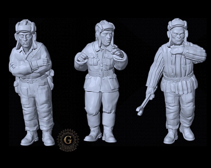 WW2 Soviet Tank Crew X3 35mm, 28mm, 20mm ideal Bolt Action, Tamiya etc Vehicles