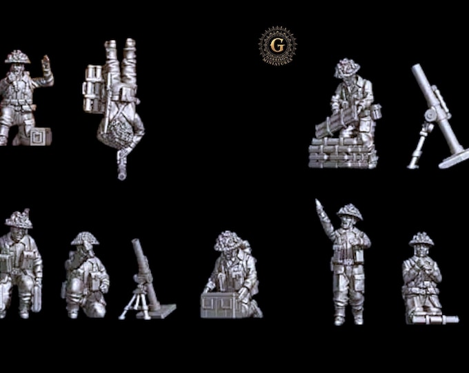 WW2 British Infantry Mortars X8 Ideal Bolt Action etc UNPAINTED 28mm 1/56 Wargames and Collectors Figures by Garrison Miniatures