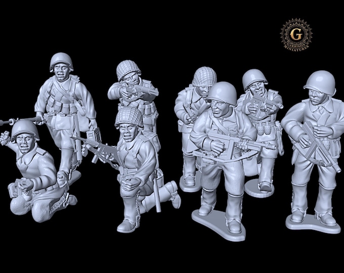 WW2 US Infantry Darby's Rangers Squad X8 ideal for Bolt Action etc. 28mm 1/56 Wargames and Collectors Figures by Garrison Miniatures