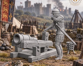 Bombard Cannon & Gunner 28mm Medieval Unpainted Resin Wargame Miniatures