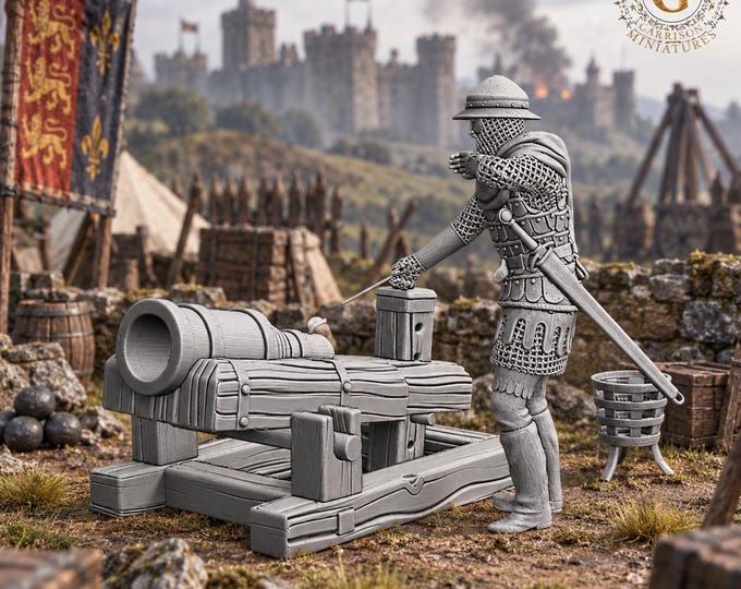 Bombard Cannon & Gunner 28mm Medieval Unpainted Resin Wargame Miniatures