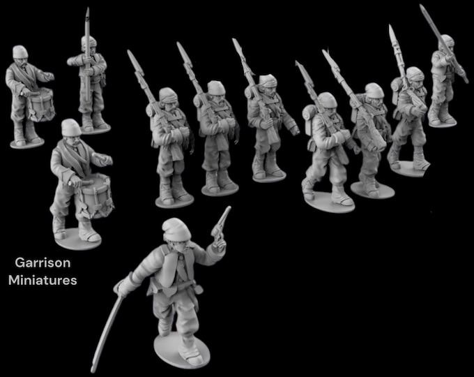 American Civil War Union Zouaves Marching X11 - 28mm 1/56 Wargames and Collectors Figures by Battlecat for Garrison Miniatures