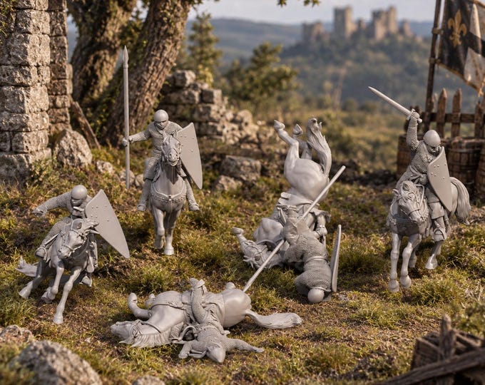 Knight Casualties: 28mm Medieval Unpainted Resin Wargame Miniatures