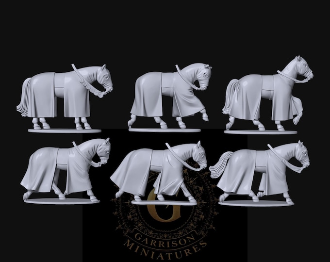 Medieval Caparisoned Robed Horses Set of 6 : 28mm