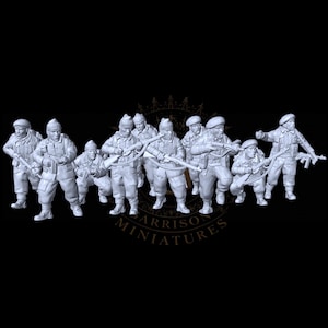 WW2 Royal Marine Commandos x10 Figures Ideal Bolt Action 28mm 1/56 Unpainted Wargames and Collectors Figures by Garrison Miniatures
