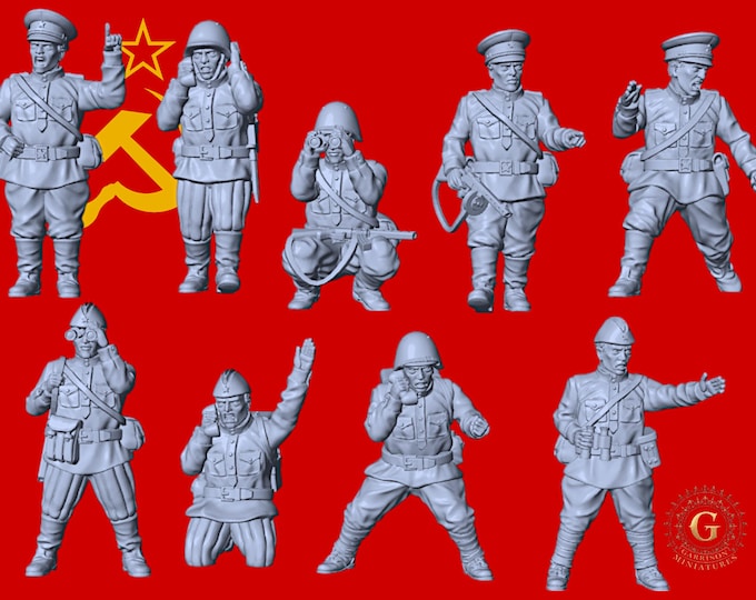 WW2 Red Army HQ X9 28mm 1/56 Scale Wargames and Collectors Figures by 3DB for Garrison Miniatures