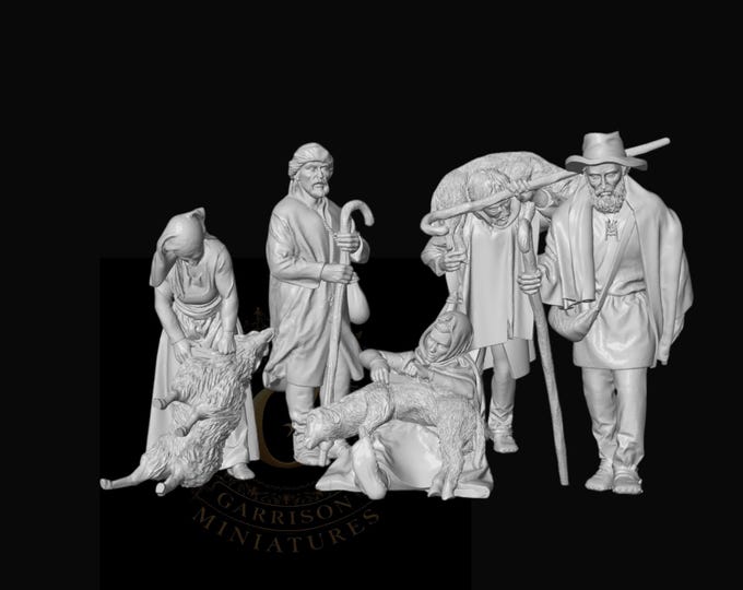 Shepherds and Sheep Shearers 28mm Medieval Unpainted Resin Wargame Miniatures