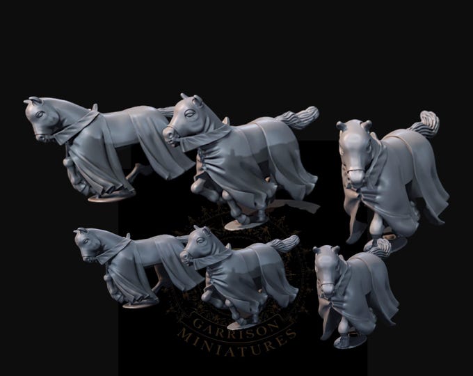 Galloping Medieval Robed Horses Set of 6  28mm