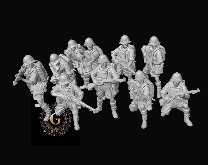 British Far East Riflemen in Pith Helmets X10 : 28mm WW2 Unpainted Resin Wargame Miniatures