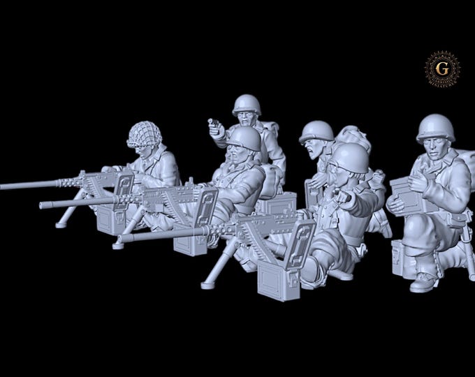 WW2 US Infantry .50 Cal. MG Teams X6 Figures 28mm 1/56 ideal Bolt Action wargames and Collectors Figures by Garrison Miniatures