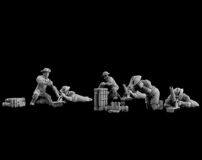 WW2 Australian Light Mortar Teams 28mm 1/56 Wargames and Collectors Figures by BattleCat for Garrison Miniatures