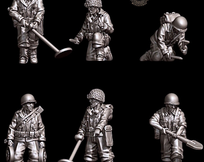 WW2 US Signal Corps Engineers Mine Detector Unit 5 Figures 20mm 1/72 Wargames and Collectors Figures by BattleCat for Garrison Miniatures