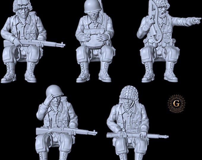 WW2 US Airborne Tank Riders X5 1/56 28mm Unpainted Wargames and Collectors Figures by 3D Breed for Garrison Miniatures -  US Made & Shipped