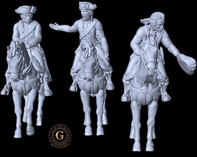Revolutionary War / AWI Mounted Officers X3 Figures 28mm 1/56