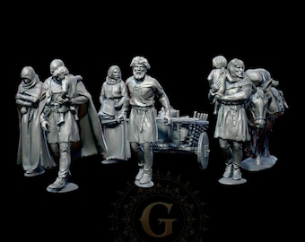 Fleeing Medieval Villagers Set C - 28mm (1/56)