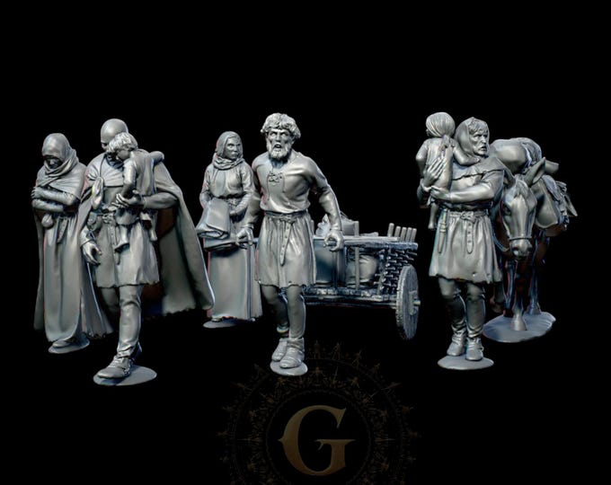 Fleeing Medieval Villagers Set C - 28mm (1/56)