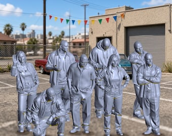 Lowrider Crew N Scale 1:160 Figures, Set of 8 - Unpainted Resin Street Scene