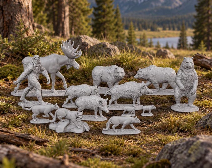 American Animals (and Bigfoot!) HO Scale Wild West 1/87 Unpainted Resin Miniatures Train Layout