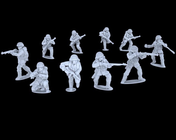 UNPAINTED WW2 US Infantry Pacific Infantry 10 Figures 28mm 1/56 Wargames and Collectors Figures by BattleCat for Garrison Miniatures