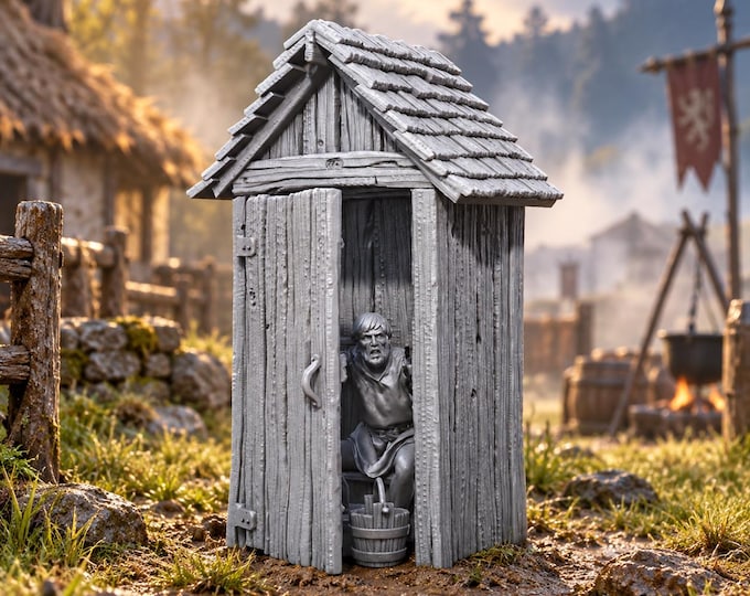 Outhouse & Occupant 28mm Medieval Unpainted Resin Wargame Miniature Kit