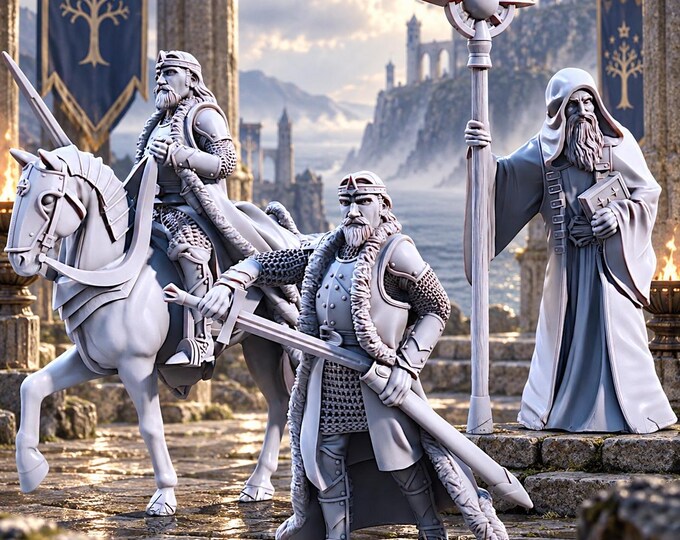 Numenor King Arvelon & Malion the Mystic 28mm Unpainted Resin Wargame Miniatures