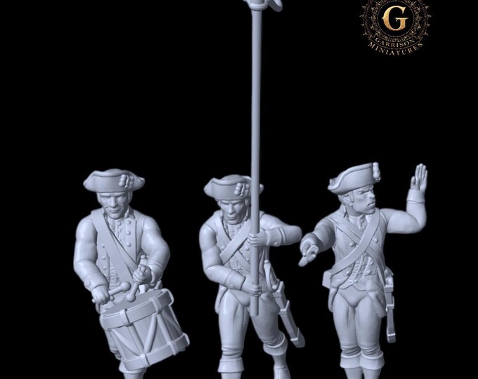 AWI Infantry Command Group x3 28mm 1/56 Wargames and Collectors Figures by Eskice for Garrison Miniatures -  USA Made & Shipped