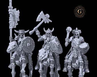 Skeleton Cavalry Command -32mm ideal Oldhammer, GoT etc Wargames and Collectors Figures by Garrison Miniatures