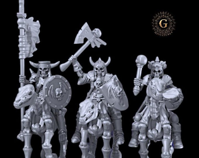 Skeleton Cavalry Command -32mm ideal Oldhammer, GoT etc Wargames and Collectors Figures by Garrison Miniatures