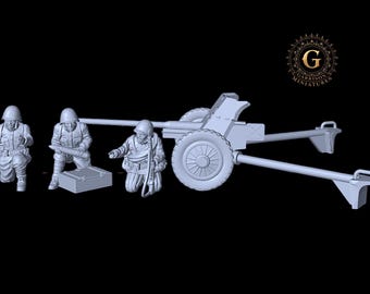 WW2 Red Army 45mm AT Gun & 3 Crew 28mm 1/56