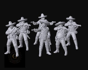 Mexican Rurales X6 28mm Old West Unpainted Resin Wargame Miniatures