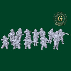 WW2 British Riflemen Set X12 ideal Bolt Action 28mm 1/56 Wargames and Collectors Figures by 3DB for Garrison Miniatures UNPAINTED