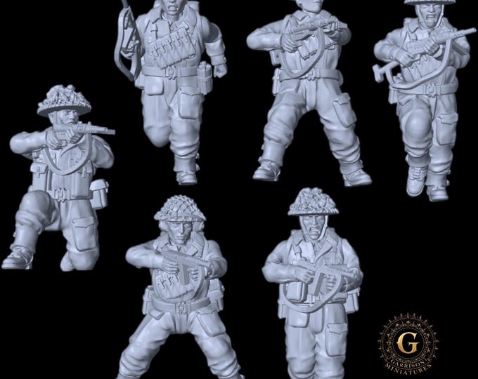 WW2 British Infantry SMGs X6 Ideal Bolt Action etc UNPAINTED 28mm 1/56 Wargames and Collectors Figures by Garrison Miniatures