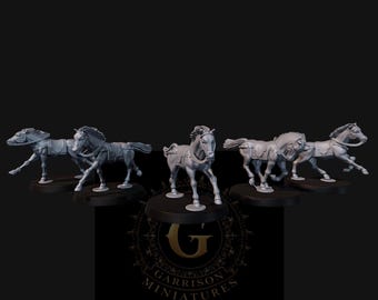 Galloping Saddled Horses Set of 5: 28mm